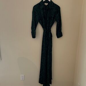 L’Agence Elegant Animal Print Silk Green and Black Maxi Dress